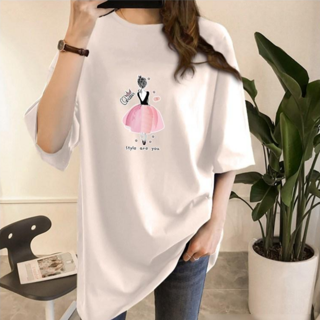 스타일아유 오버핏 반팔티 여자아이 로고 여성용 롱 빅사이즈 박시 반팔티셔츠 반팔 티셔츠[AYG6TS355A]