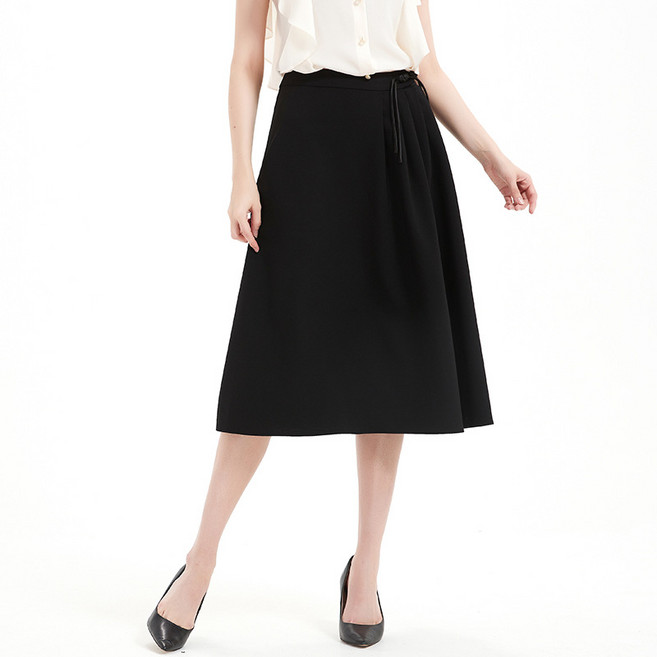 【新中式通勤】半身裙 女裙 中長裙 A字裙 百褶裙 高腰裙 黑色簡約 垂感面料 顯瘦遮胯 職場日常穿搭