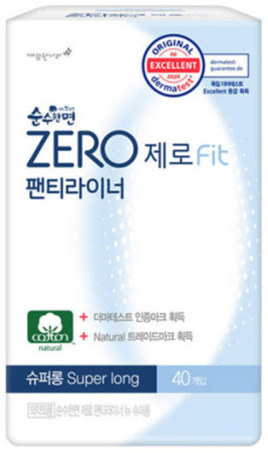 [최신 제조일] 순수한면 제로 팬티라이너 롱 40p, 1세트, 40개입