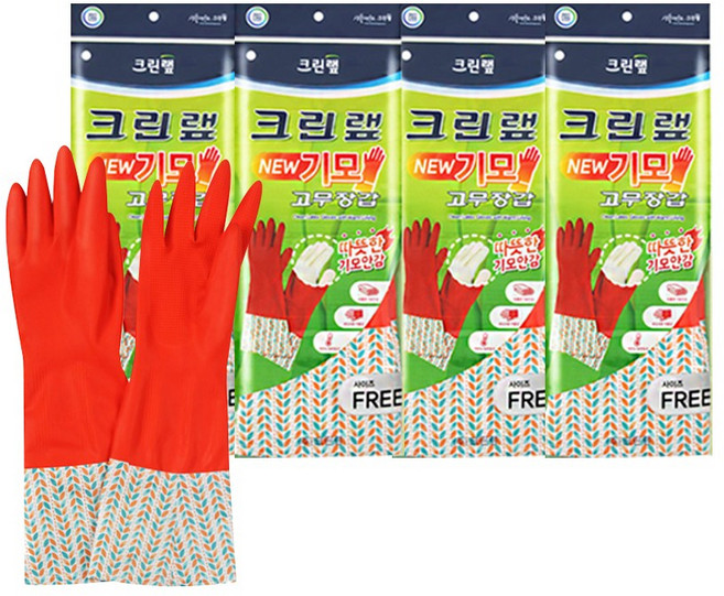 크린랲 기모 고무장갑 대, 4개, FREE(one size)