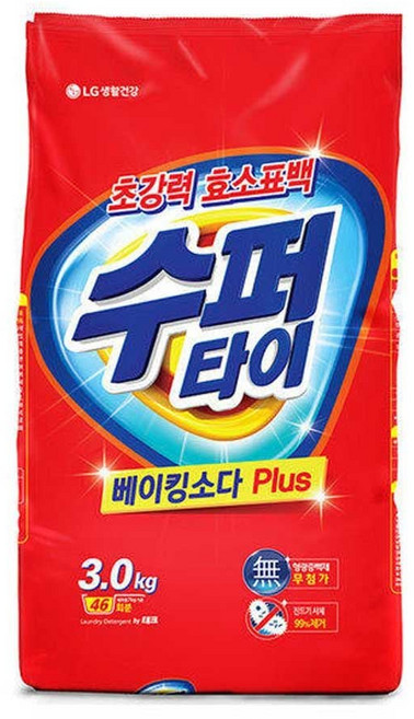 수퍼타이 세탁세제 가루세제 3kg 대용량 수퍼타이 도매 세탁 엘지생활건강 업소용 분말 가루 세제 dew+0434nh, 1개