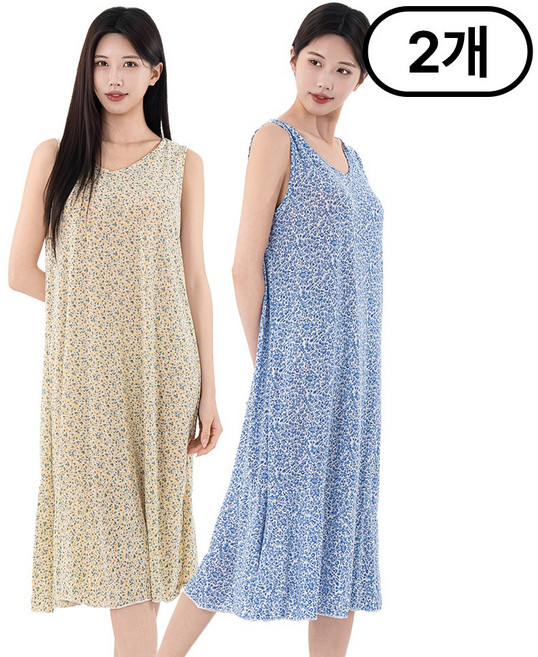 시크나인 나시 플라워 원피스 파자마 민소매 쿨링 빅사이즈