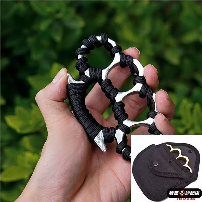 티타늄 너클 주먹 호신용 손가락 긴급 청록색 방어 호신용품, N. 은색+끈+파우치