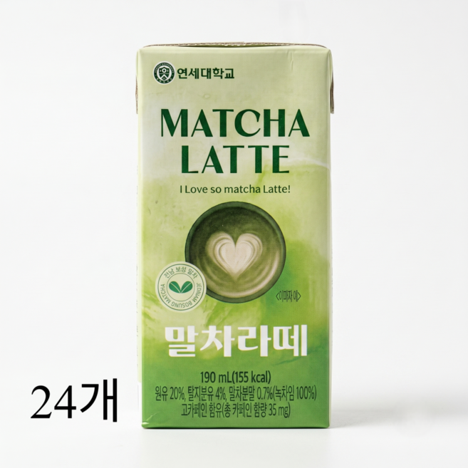 연세우유 말차라떼 우유, 24개, 190ml