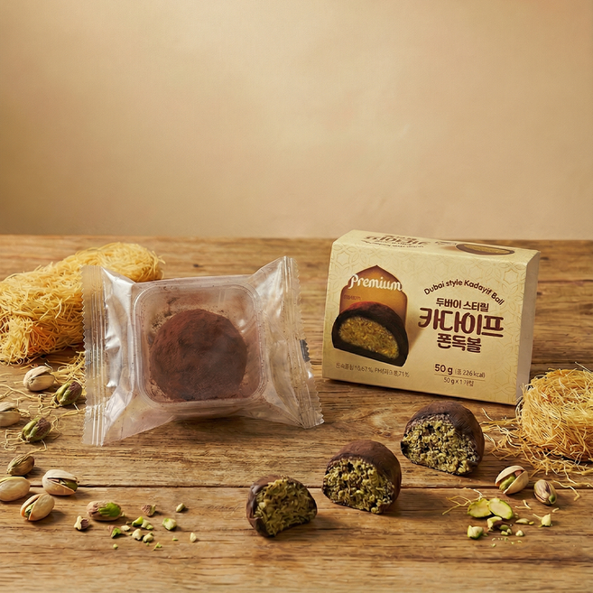 두바이 스타일 카다이프 쫀득볼 피스타치오 쫀득쿠키, 1개, 50g