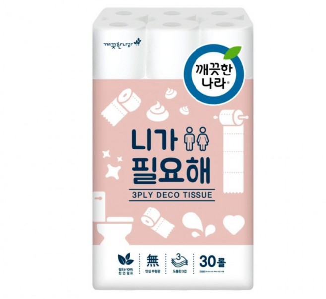 깨끗한나라 니가필요해 두루마리 화장지 30롤 천연펄프 무형광+무색+무향, 단일구성, 1개