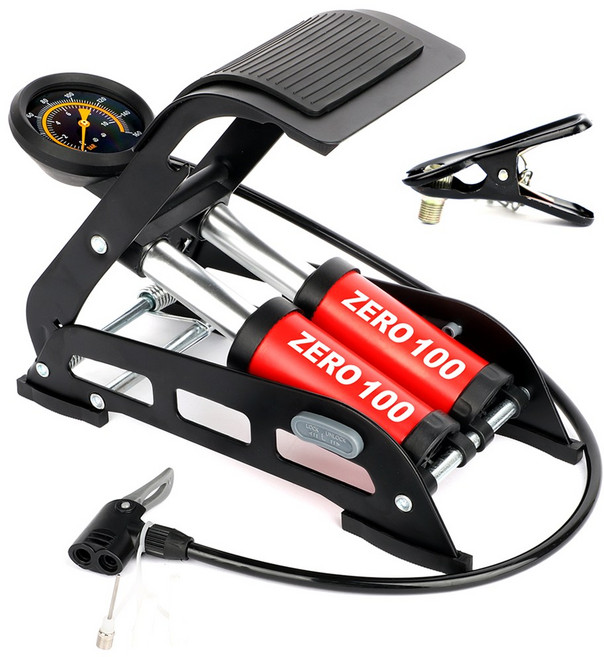 카모아 제로백 발펌프(어댑터 4종) 에어펌프 자동차 자전거 휠체어 풋펌프 공기주입기, one size, 제로백 더블 발펌프, 1개