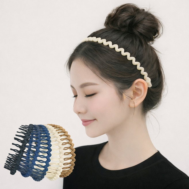 지그재그 헤어밴드 머리띠 남녀공용 고정력 흘러내림방지 5종 세트 [비바플]