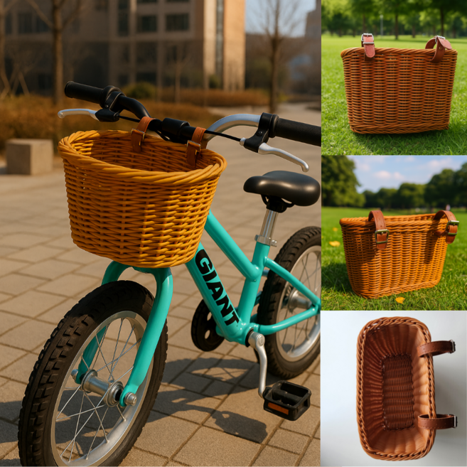 핏타스틱 라탄 자전거 바구니 킥보드 스쿠터 바스켓, 브라운(대형)