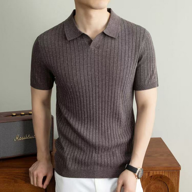 J nd O남성 여름 오픈카라 골지 반팔 니트 티셔츠