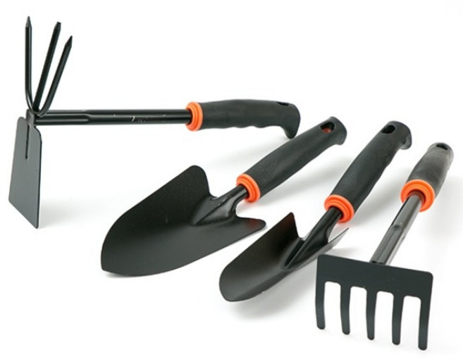 E.T.SHOP 원예도구 4종세트 C / 원예용품 가드닝 텃밭 모종 양날 괭이 오발 갈퀴 삼지창 갈고리 꽃삽 모종삽 주말농장 농촌체험, 1개