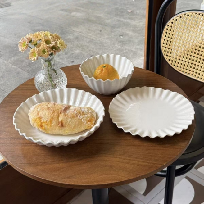 북유럽 1인용 식기 세트 샐러드볼 대형 비빔그릇 양식 접시, 1세트, 믹스 세트, 화이트