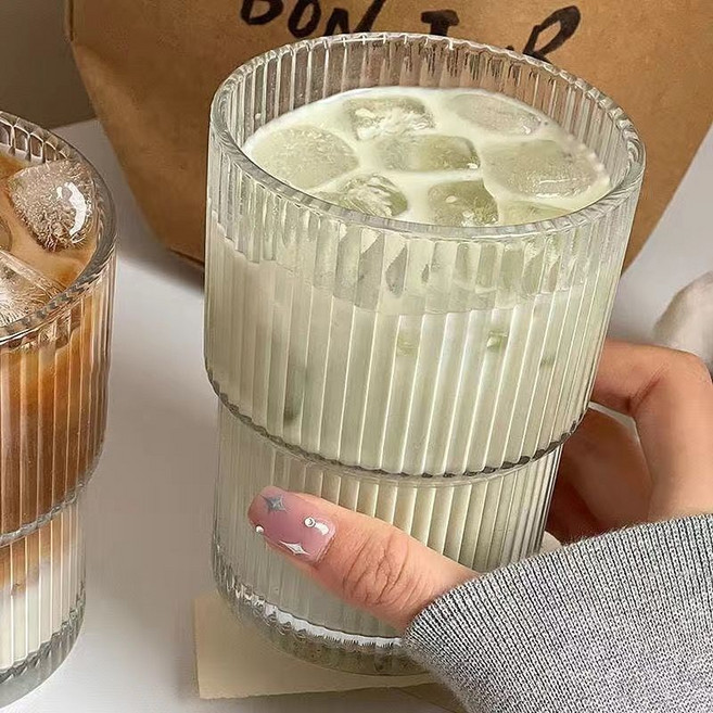 條紋咖啡杯 玻璃杯 果汁杯 水杯, 1個, 條紋盃 1衹裝