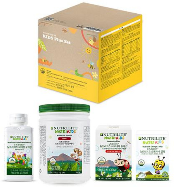 암웨이 뉴트리라이트 키즈 플러스세트 비타민 무기질 푸로틴 이뮤니티 플러스 오메가3 젤리, 500g, 1