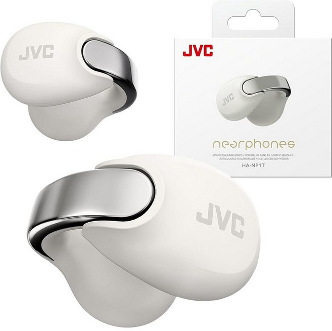 JVC Nearphones 오픈 이어 트루 와이어리스 헤드폰 - 이어버드 블루투스 5.3-24시간 재생 IPX4 방수 내장 마이크 인식 및 편안함 클립 HANP1T 176397, 화이트