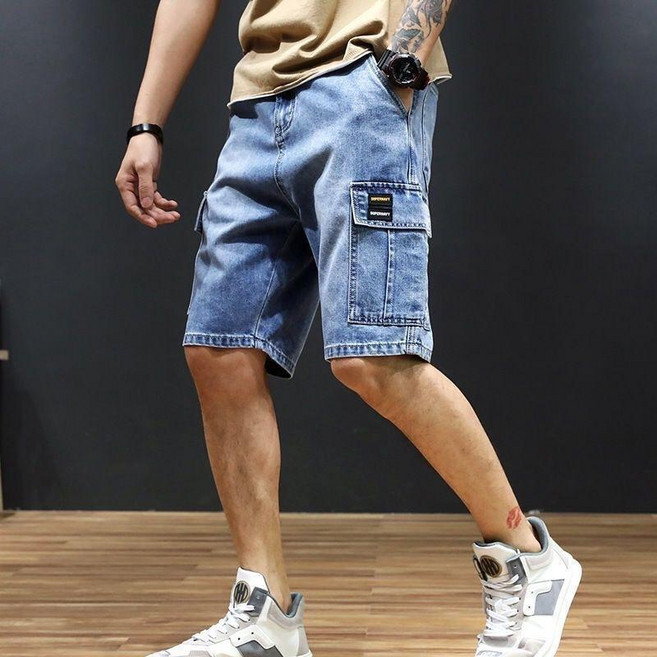 男士寬鬆五分工裝牛仔短褲 夏季薄款青年馬褲