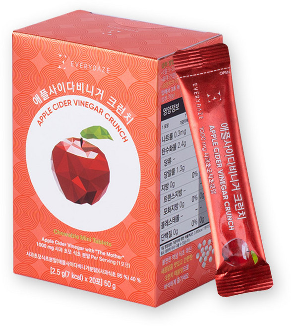 에브리데이즈 애플사이다비니거 크런치 씹어먹는 애사비 스틱 캔디 알약 바이트, 1박스, 20회분