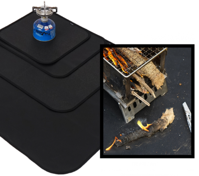 FB1 - 캠핑 야외 바베큐 실리콘 코팅 방염포 방화포 화로대 불멍 화로 난로 그릴 방열 매트 시트 버너 받침대, M, 블랙, 1개