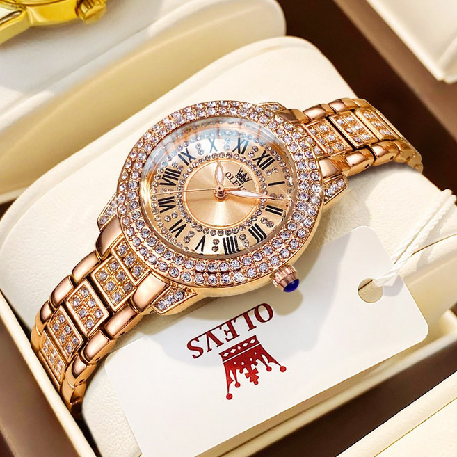 OLEVS 여성손목시계 정품쿼츠 럭셔리 명품 워터프루프 야광 메탈시계