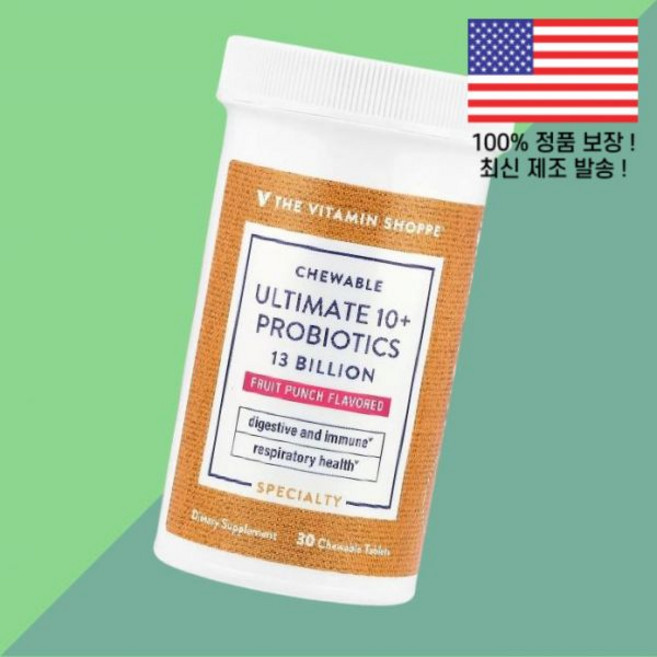 더 더비타민쇼피 츄어블 얼티밋 10 프로바이오틱스 유산균 과일 후루츠 펀치 130억 츄어블정 30정 The Vitamin Shoppe Chewable Ultimate Probi, 더 더비타민쇼피 츄어블 얼티밋 10 프로바이오틱스 유산, 1개