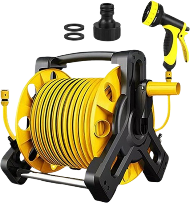 물호수 50M 조립안해도 되는 릴호스 50미터, 옐로우, 1개, 손잡이형+수도커넥터