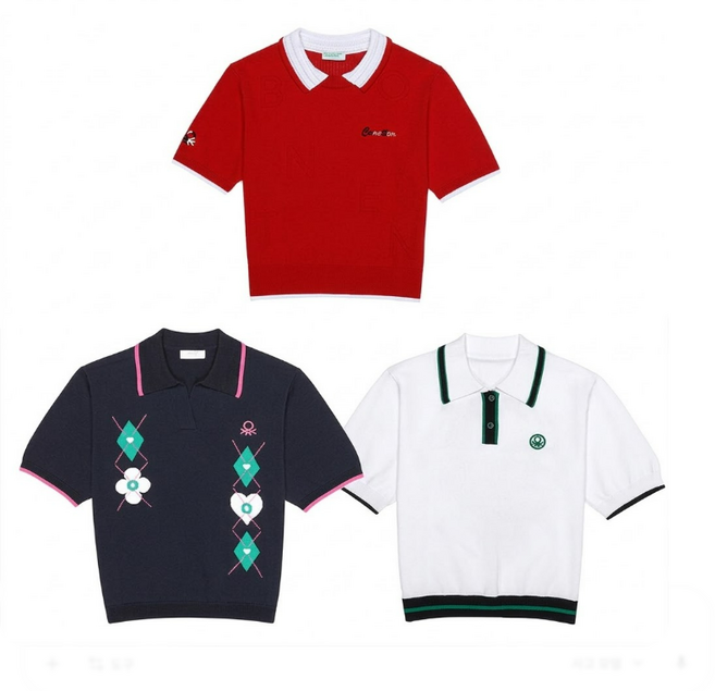 [베네통] () 26SS 여성 아이코닉 반팔 카라 니트 3종