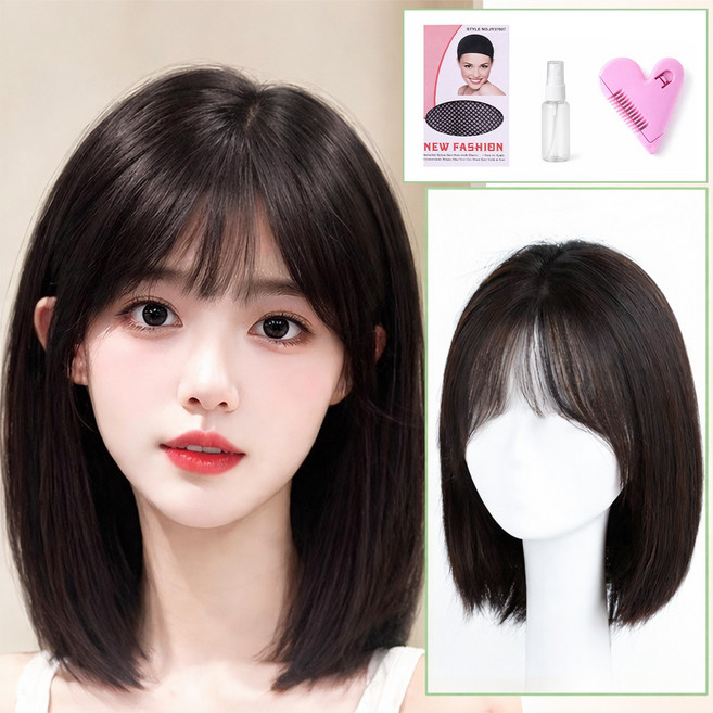 Novah 여성 단발 통가발 자연스러운 레이어드 생머리 데일리 볼륨 패션 전체가발 40cm, 1개, 브라운블랙