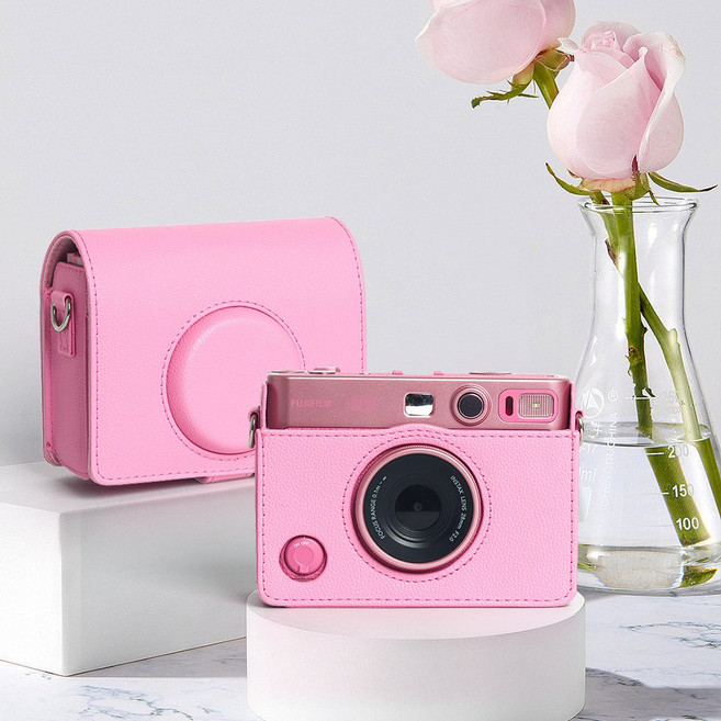 인스탁스 미니 에보 케이스 가죽 핑크 파우치, 1개