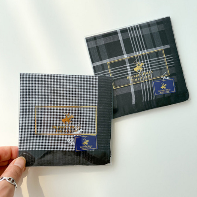 폴로손수건 남자 손수건 2매 남성 데일리 면 블랙 체크 선염 국내제조