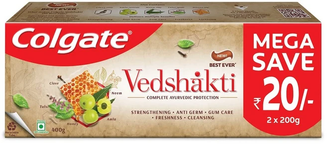 Colgate Swarna Vedshakti 400g (200g x 2 Pack of 2) Ayurvedic Cavity Protection Bad Breath Treatmen - 쿠팡