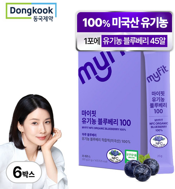 동국제약 프리미엄 미국산 100% 유기농 블루베리 NFC 착즙 즙 스틱, 6개, 20ml