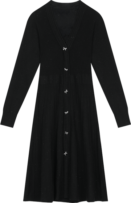 ELFSACK 여성 빈티지 긴팔 니트 원피스 V넥 미디 롱슬림핏 슬림핏 홀리데이 데이트룩