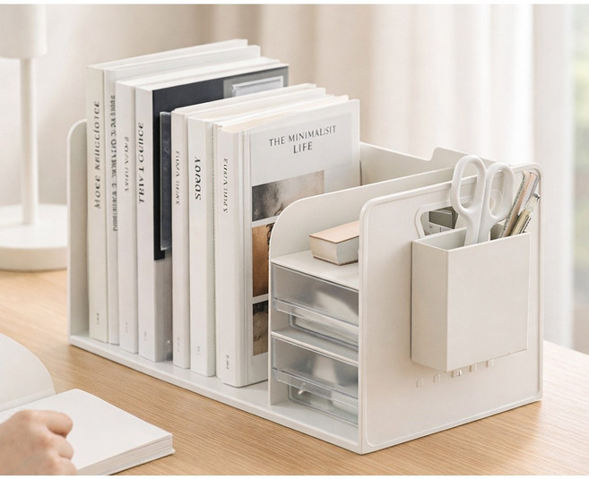 미엘레사 책상 정리함 책꽂이 사무실 책상 데스크 오거나이저, 1개, white