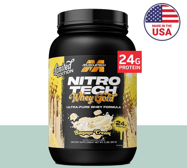 머슬테크 니트로 테크 웨이 골드 프로틴 단백질 바나나 크림 아르기닌, 1개, 907g