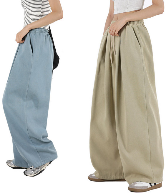 오버나인 봄 가을용 여자 여성 키작녀 키큰녀 벌룬 핀턱 와이드 숏기장 롱기장 포켓패치 코튼 팬츠 바지 면바지