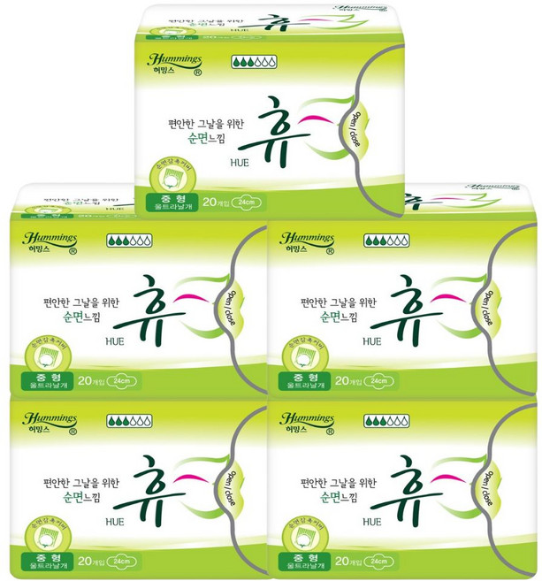 허밍스 휴 생리대 날개형, 중형, 20개입, 5개