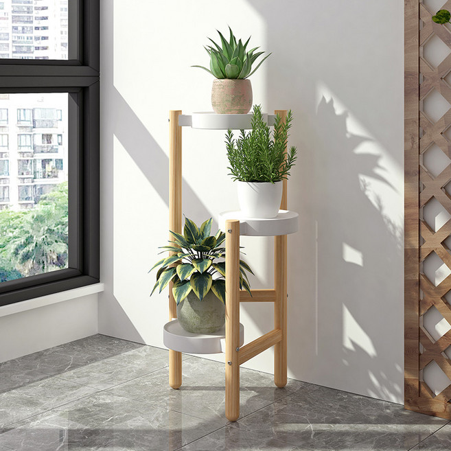 철제 화분정리대 다층 화분대 진열대 선반 화분 거치대 다용도 스탠드 식물 받침대, 3단, 목재 무늬