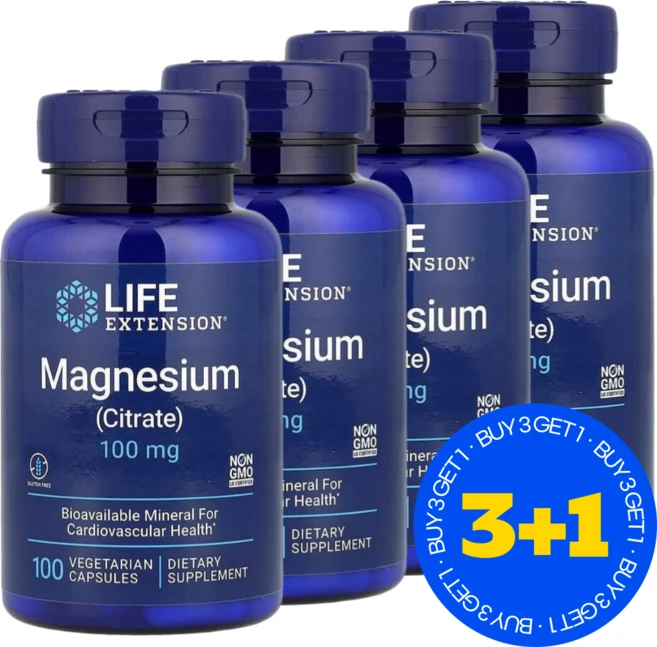 [3+1] 라이프익스텐션 마그네슘 시트레이트 Magnesium Citrate 100mg 베지 캡슐 100정 고약사 약들약 / 해외직구 미국정품, 4개 - 쿠팡