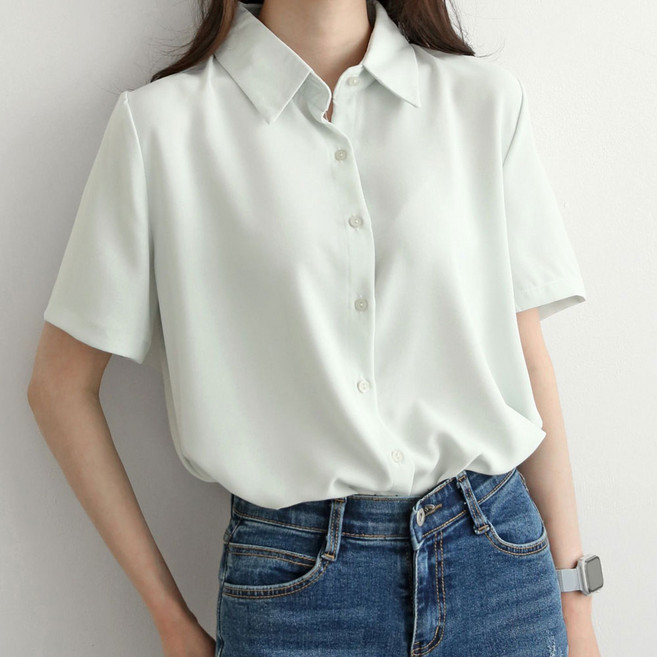 조이메리 여성용 여름 링클프리 반팔 샤론 블라우스 셔츠