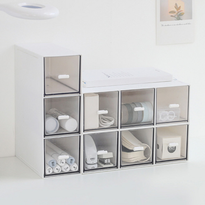 [스윗브릿지] 정사각 3칸 투명 서랍 정리 보관함 화장품 티백 커피 악세사리 미니 수납 소품 정리함, 1개
