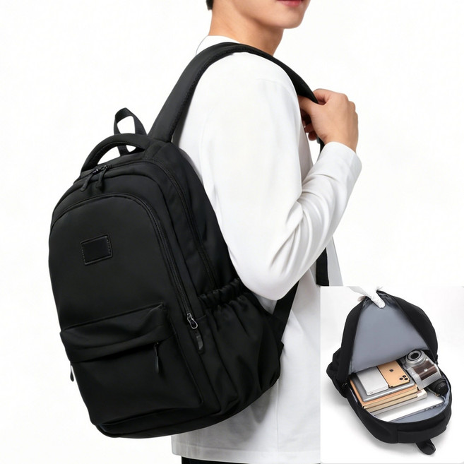 남자백팩 여성백팩 학생용 배낭 방수 경량 수납력 좋은 중학생책가방 블랙 다기능캐주얼나일론백팩 다기능캐주얼백팩 여자대학생백팩 가벼운여성백 통학 멀티 사용 데일리백팩