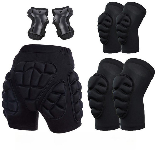보호대 고 바지 피겨 스노우보드 연습 패드 엉덩이, 4. 블랙 반바지+무릎+팔꿈치+손, 1개