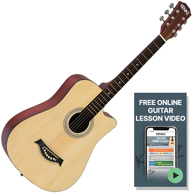 케나즈 KGT18 입문용 통기타 38인치 여성용 초보 동영상 강좌 세트, 혼합색상, 1세트