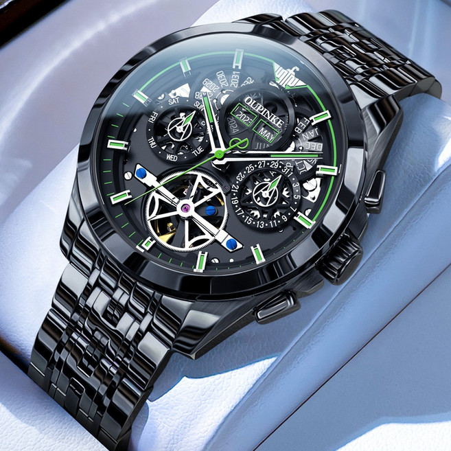 OUPINKE 남성 시계 정품 패션 자동 기계식 오토매틱 럭셔리 명품 다기능 워터프루프 야광 메탈 남성시계