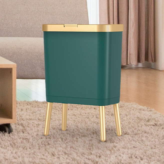 구디푸디 원터치 슬림 골드라인 인테리어 사각 대형 휴지통 15L, 그린