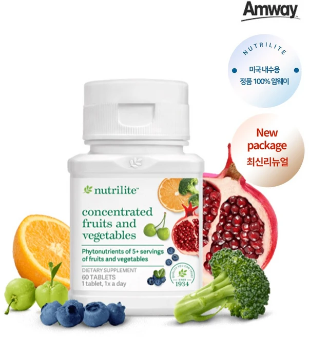 미국 암웨이 뉴트리라이트 컨센트레이트 야채 과일 60정, 1정, 1개 - 쿠팡