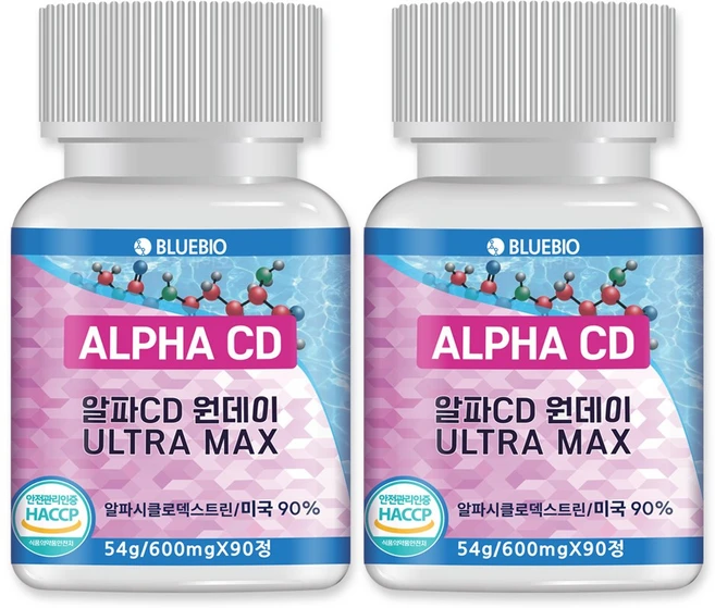 알파CD 원데이 ULTRA MAX 알파시클로덱스트린 외 베타 감마 트리플CD 복합포뮬러 식약청인증 HACCP, 2개, 90정 - 쿠팡
