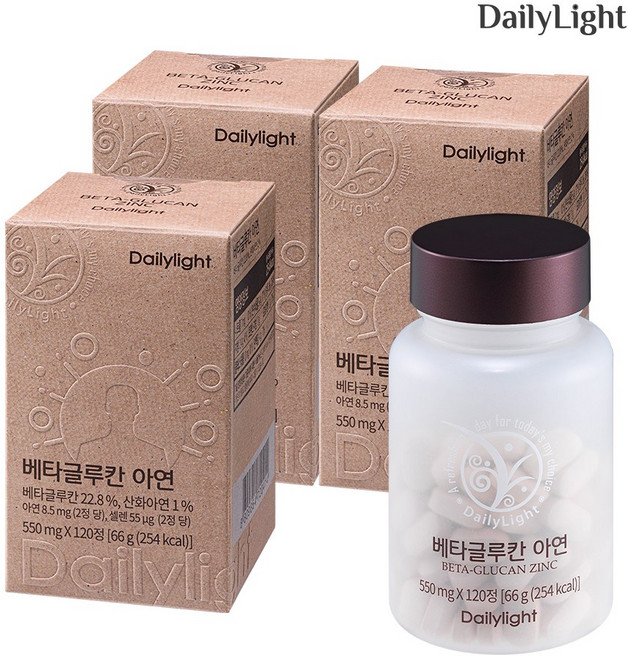 데일리라이트 독일산 효모 베타글루칸 아연, 120정, 3개