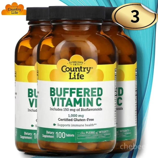 컨트리라이프 버퍼드 완충형 비타민C 1000mg 100정 3병 바이오플라보노이드 - 쿠팡