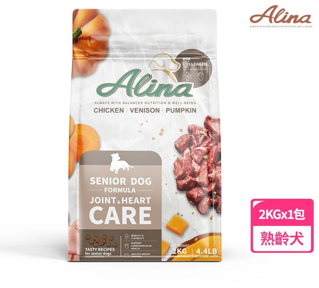 ALINA 艾萊納 狗飼料 乾糧, 1個, 熟齡犬｜關節 雞+鹿 2KG